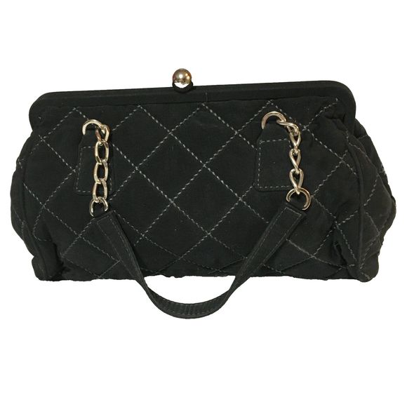 VERA BRADLEY Black Quilted Microfiber Handbag/Purse ,Silver Chain Handle - Picture 5 of 6